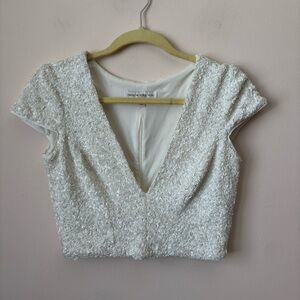Dress the Population White Sequin Crop Top